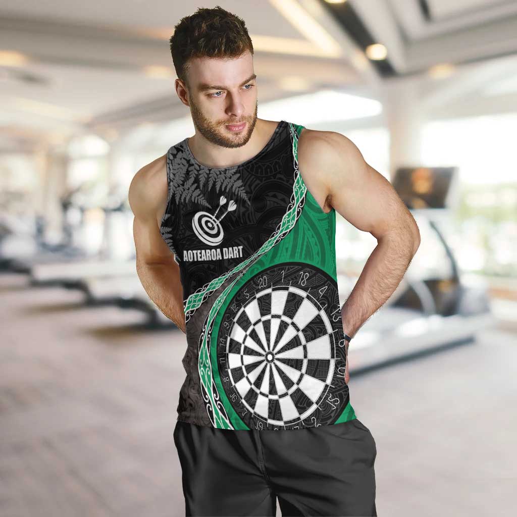 Personalised New Zealand Darts Men Tank Top Koru Tribal Tattoo and Silver Fern Maori Pattern Green Color LT03 Green - Polynesian Pride