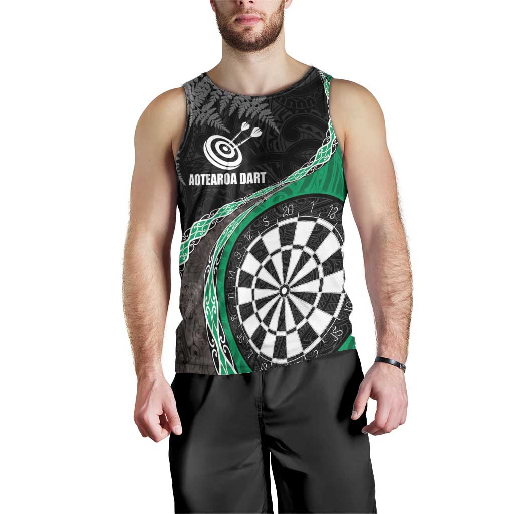Personalised New Zealand Darts Men Tank Top Koru Tribal Tattoo and Silver Fern Maori Pattern Green Color LT03 - Polynesian Pride
