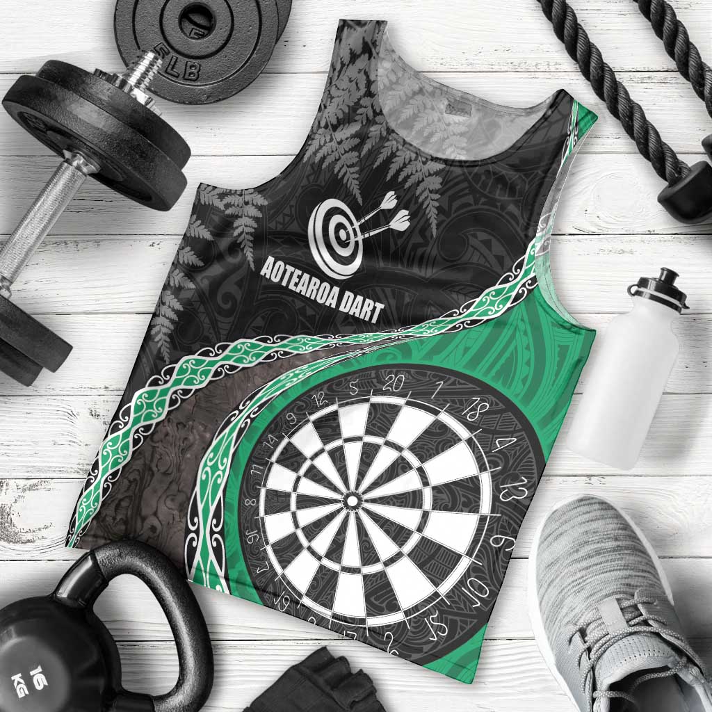 Personalised New Zealand Darts Men Tank Top Koru Tribal Tattoo and Silver Fern Maori Pattern Green Color LT03 - Polynesian Pride