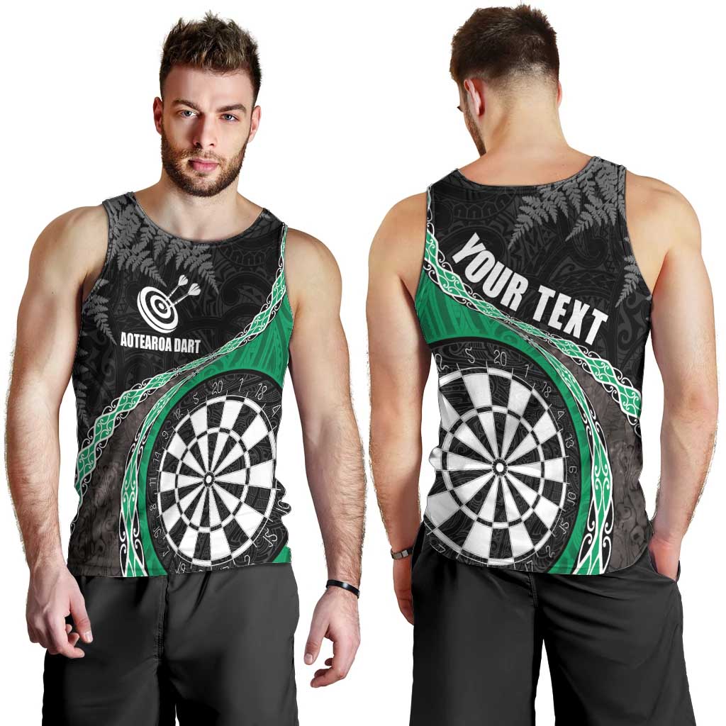 Personalised New Zealand Darts Men Tank Top Koru Tribal Tattoo and Silver Fern Maori Pattern Green Color LT03 - Polynesian Pride