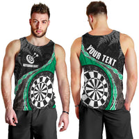 Personalised New Zealand Darts Men Tank Top Koru Tribal Tattoo and Silver Fern Maori Pattern Green Color LT03 - Polynesian Pride