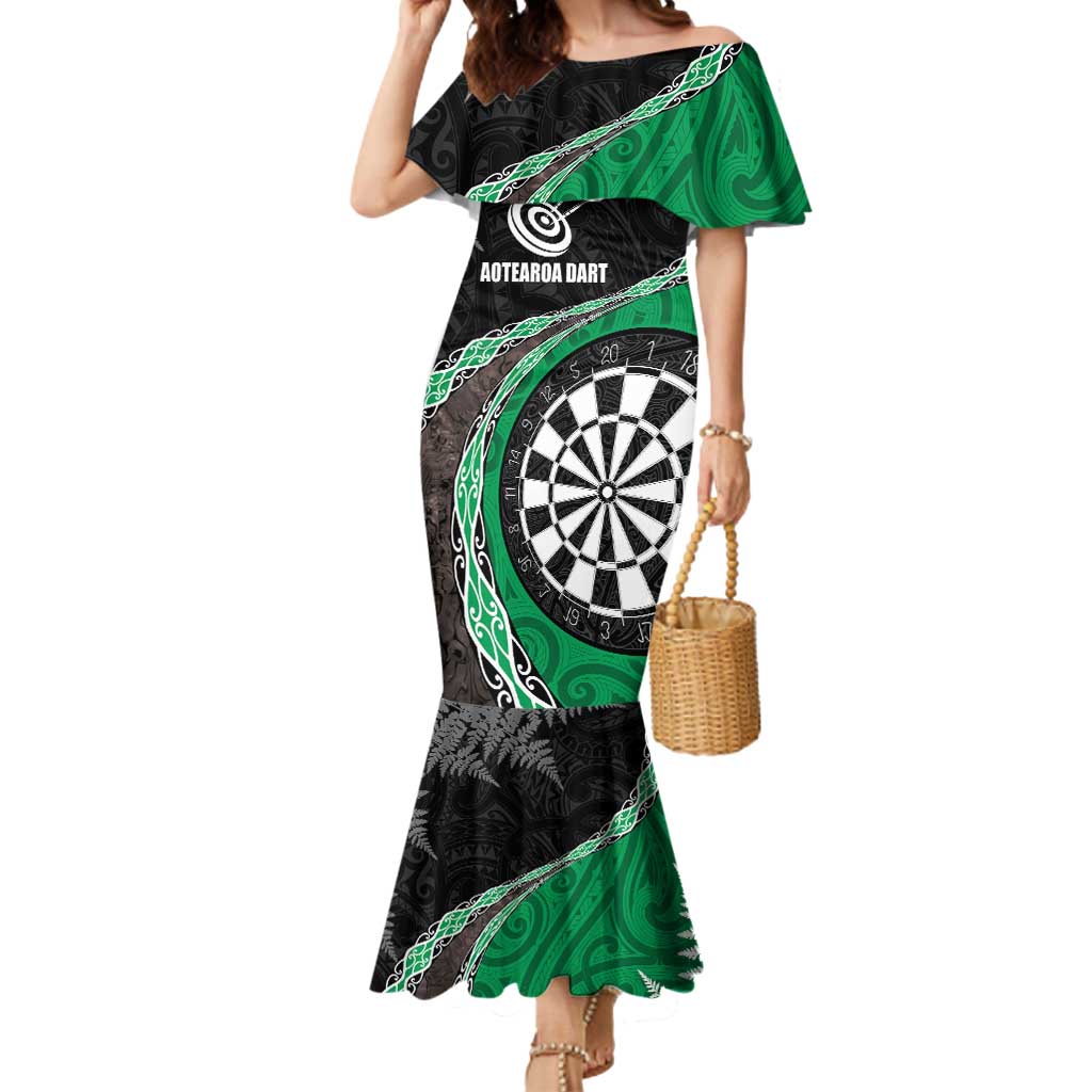 Personalised New Zealand Darts Mermaid Dress Koru Tribal Tattoo and Silver Fern Maori Pattern Green Color LT03 Women Green - Polynesian Pride