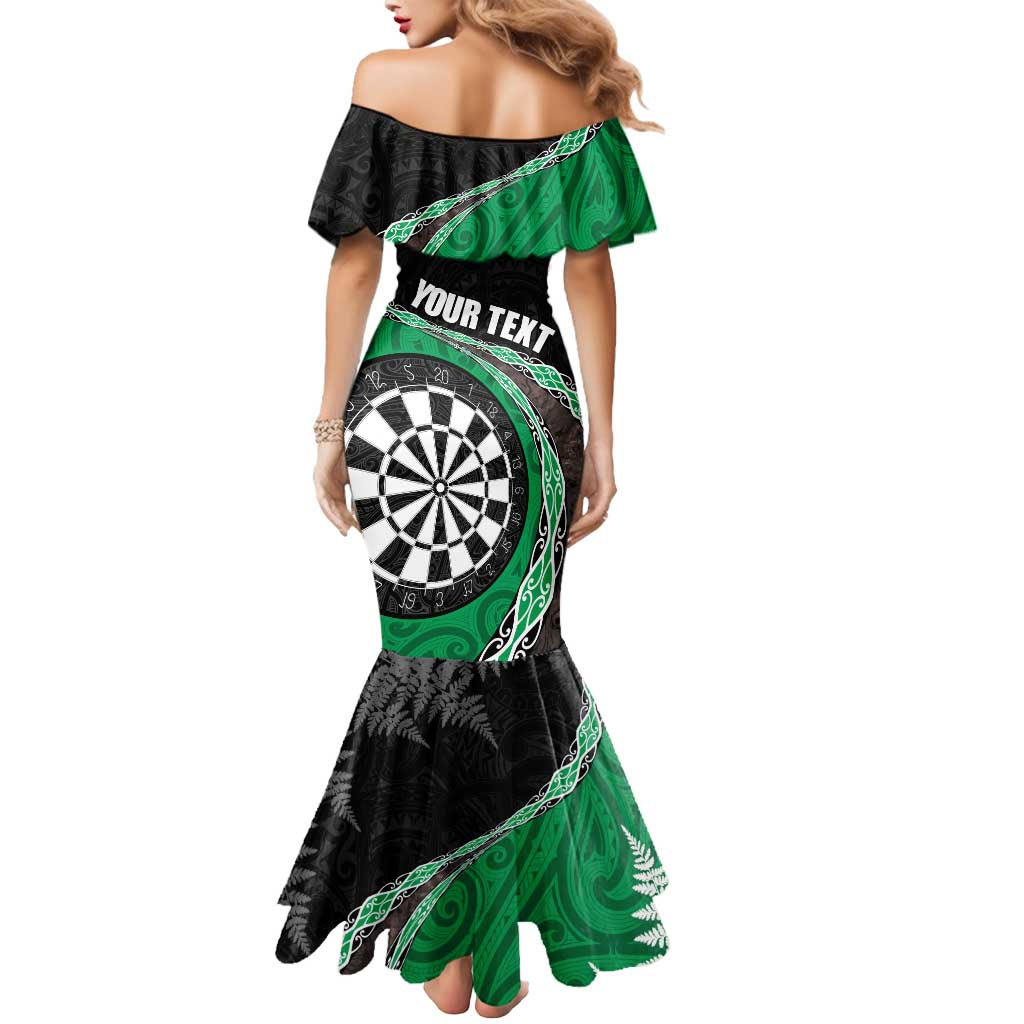 Personalised New Zealand Darts Mermaid Dress Koru Tribal Tattoo and Silver Fern Maori Pattern Green Color LT03 - Polynesian Pride