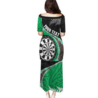 Personalised New Zealand Darts Puletasi Koru Tribal Tattoo and Silver Fern Maori Pattern Green Color LT03 - Polynesian Pride