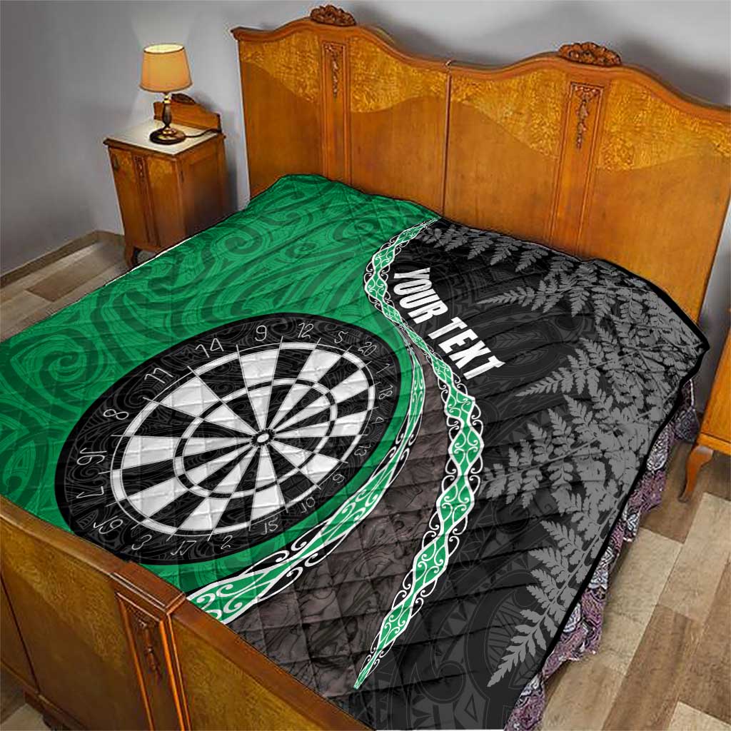 Personalised New Zealand Darts Quilt Koru Tribal Tattoo and Silver Fern Maori Pattern Green Color LT03 - Polynesian Pride