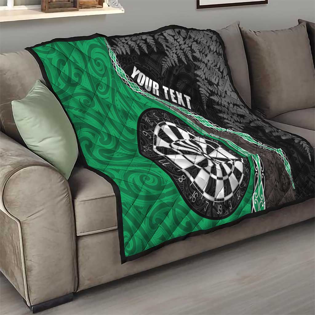 Personalised New Zealand Darts Quilt Koru Tribal Tattoo and Silver Fern Maori Pattern Green Color LT03 - Polynesian Pride