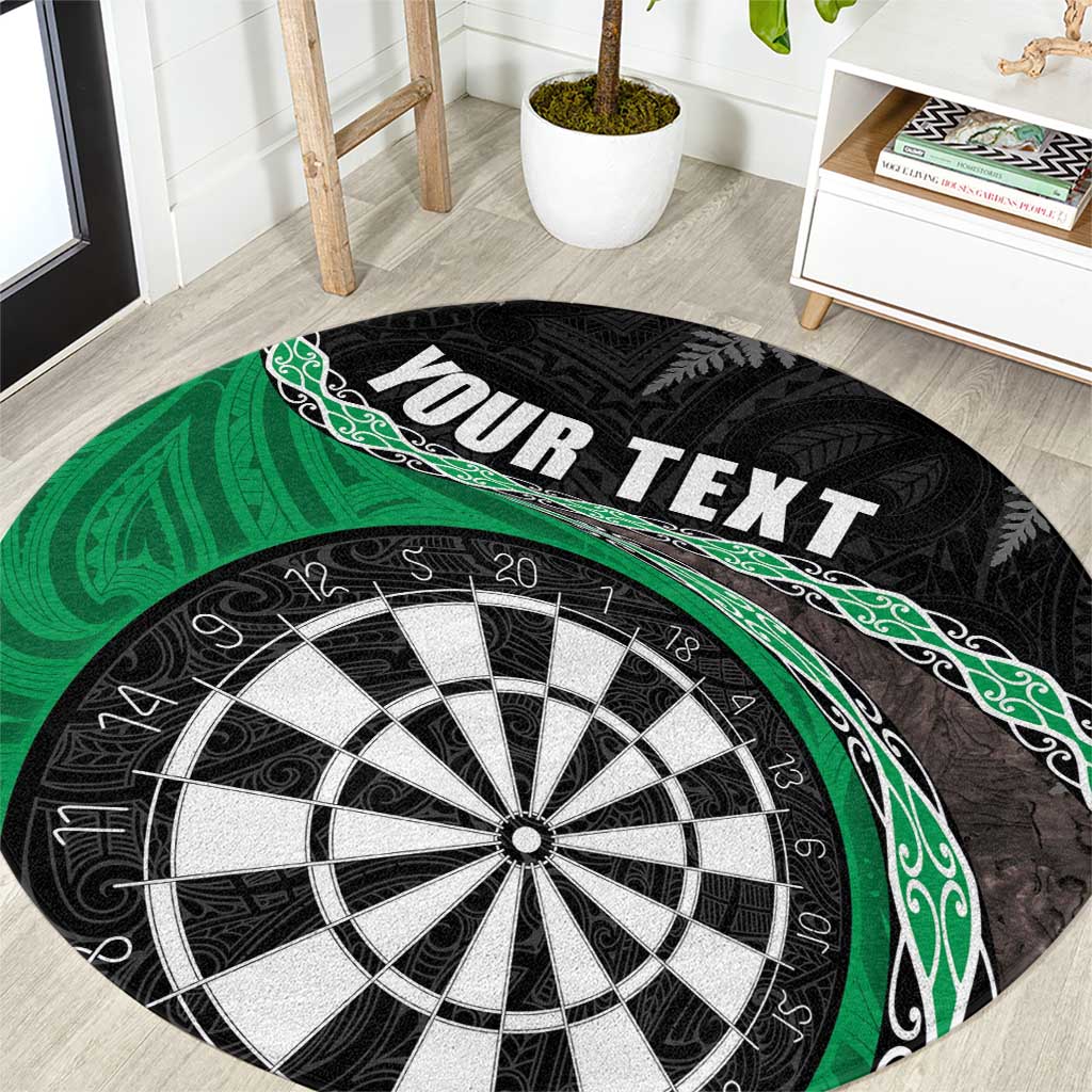 Personalised New Zealand Darts Round Carpet Koru Tribal Tattoo and Silver Fern Maori Pattern Green Color LT03 Green - Polynesian Pride