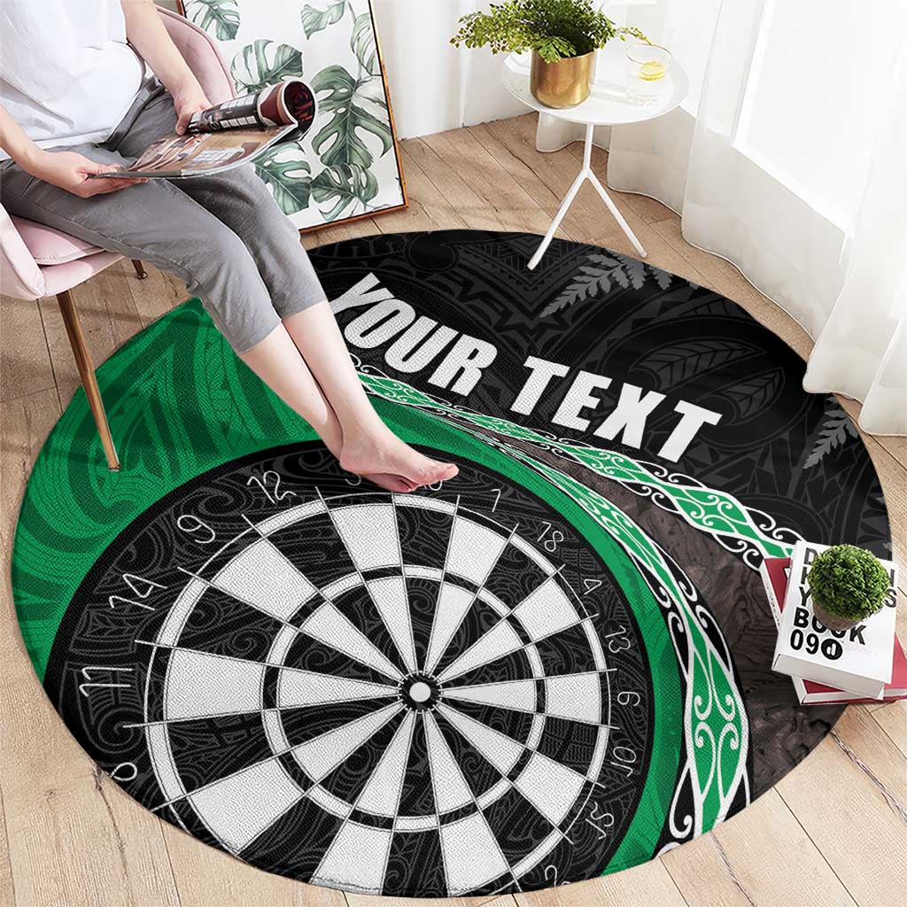 Personalised New Zealand Darts Round Carpet Koru Tribal Tattoo and Silver Fern Maori Pattern Green Color LT03 - Polynesian Pride