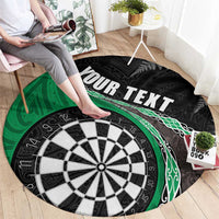 Personalised New Zealand Darts Round Carpet Koru Tribal Tattoo and Silver Fern Maori Pattern Green Color LT03 - Polynesian Pride