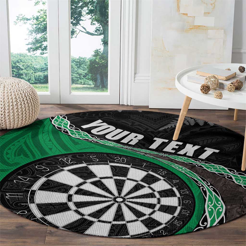 Personalised New Zealand Darts Round Carpet Koru Tribal Tattoo and Silver Fern Maori Pattern Green Color LT03 - Polynesian Pride