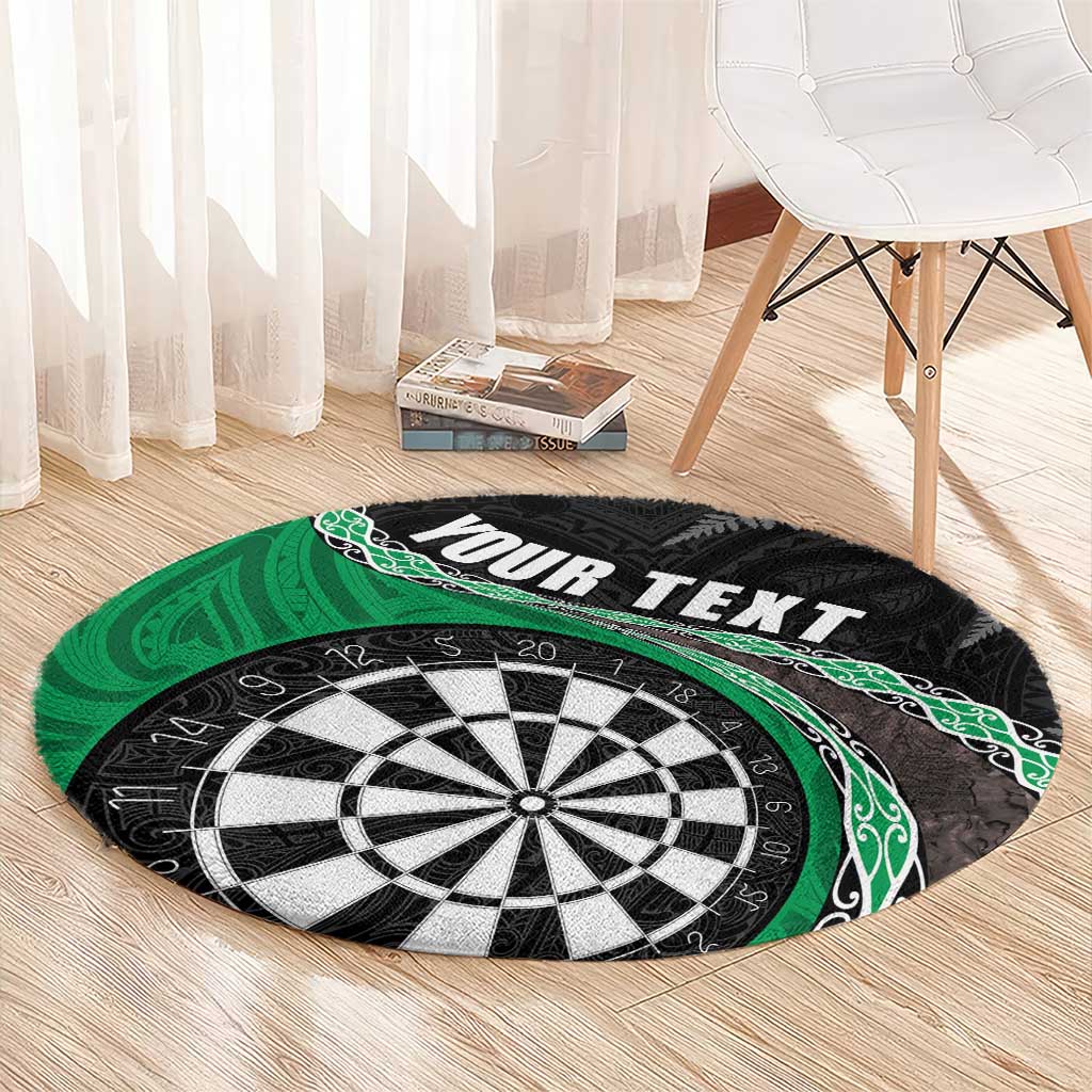 Personalised New Zealand Darts Round Carpet Koru Tribal Tattoo and Silver Fern Maori Pattern Green Color LT03 - Polynesian Pride