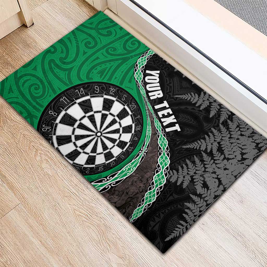 Personalised New Zealand Darts Rubber Doormat Koru Tribal Tattoo and Silver Fern Maori Pattern Green Color LT03 - Polynesian Pride