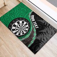Personalised New Zealand Darts Rubber Doormat Koru Tribal Tattoo and Silver Fern Maori Pattern Green Color LT03 - Polynesian Pride