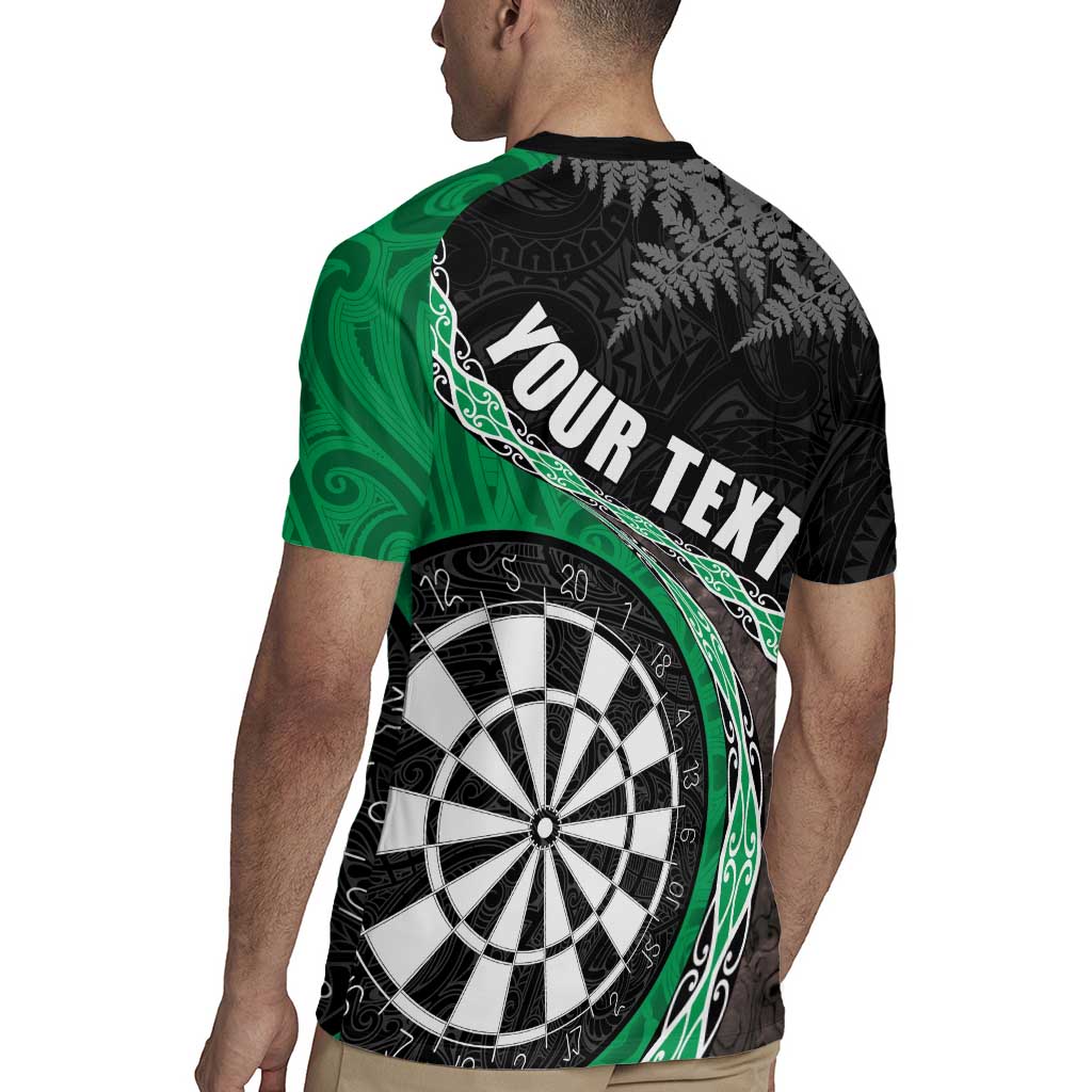 Personalised New Zealand Darts Rugby Jersey Koru Tribal Tattoo and Silver Fern Maori Pattern Green Color LT03 - Polynesian Pride