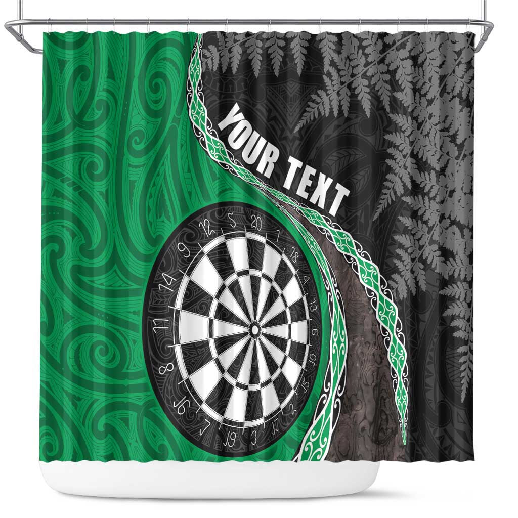 Personalised New Zealand Darts Shower Curtain Koru Tribal Tattoo and Silver Fern Maori Pattern Green Color LT03 Green - Polynesian Pride