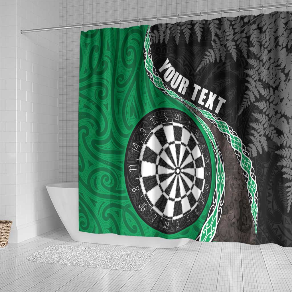 Personalised New Zealand Darts Shower Curtain Koru Tribal Tattoo and Silver Fern Maori Pattern Green Color LT03 - Polynesian Pride