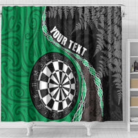 Personalised New Zealand Darts Shower Curtain Koru Tribal Tattoo and Silver Fern Maori Pattern Green Color LT03 - Polynesian Pride