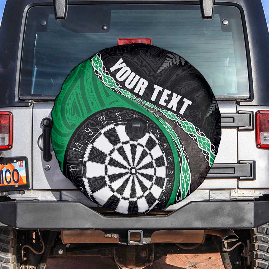 Personalised New Zealand Darts Spare Tire Cover Koru Tribal Tattoo and Silver Fern Maori Pattern Green Color LT03 Green - Polynesian Pride