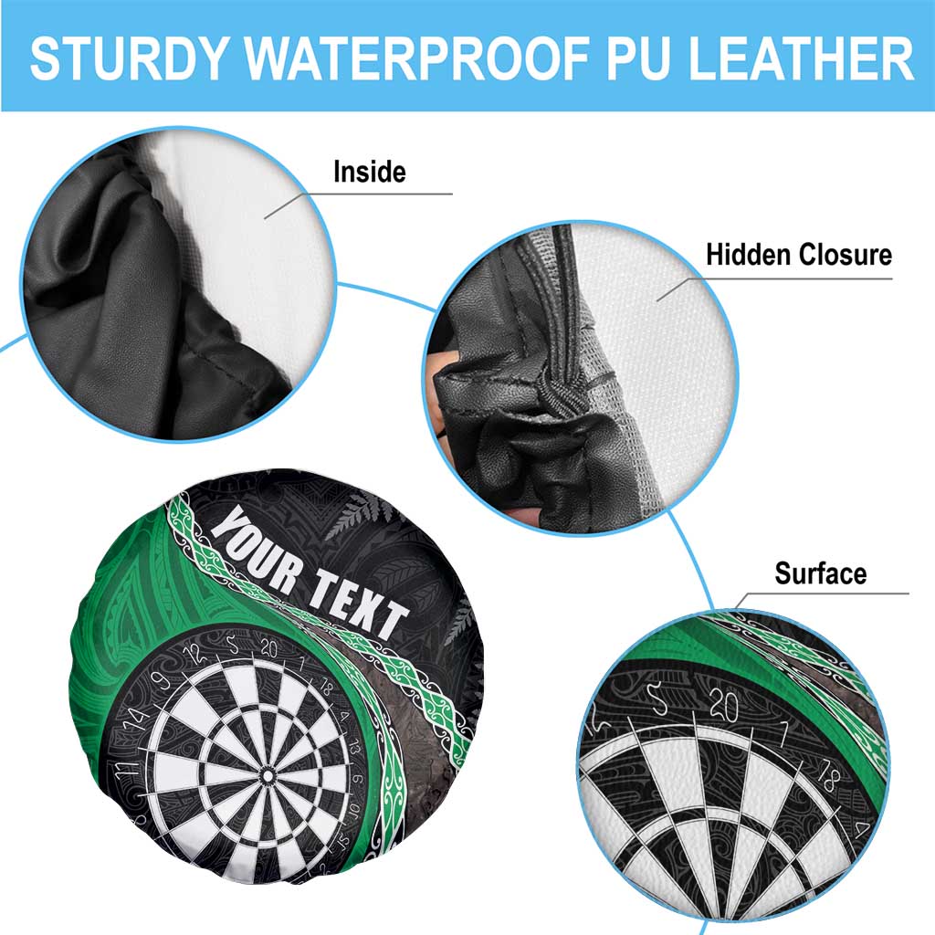 Personalised New Zealand Darts Spare Tire Cover Koru Tribal Tattoo and Silver Fern Maori Pattern Green Color LT03 - Polynesian Pride