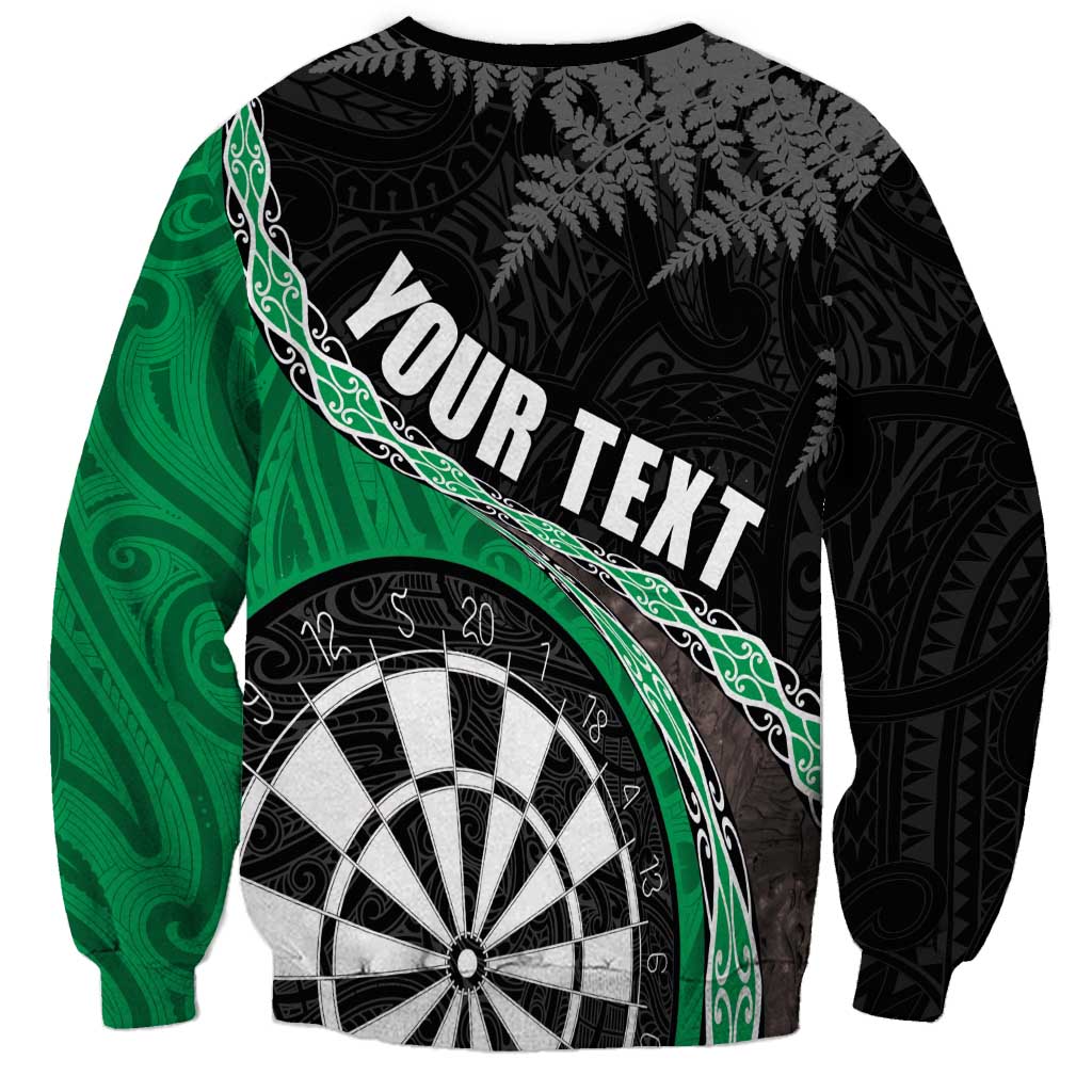 Personalised New Zealand Darts Sweatshirt Koru Tribal Tattoo and Silver Fern Maori Pattern Green Color LT03 - Polynesian Pride