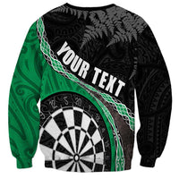 Personalised New Zealand Darts Sweatshirt Koru Tribal Tattoo and Silver Fern Maori Pattern Green Color LT03 - Polynesian Pride