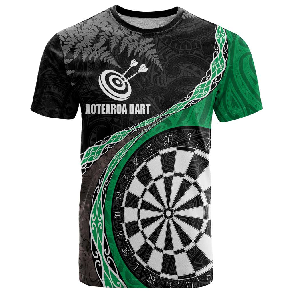Personalised New Zealand Darts T Shirt Koru Tribal Tattoo and Silver Fern Maori Pattern Green Color LT03 Green - Polynesian Pride