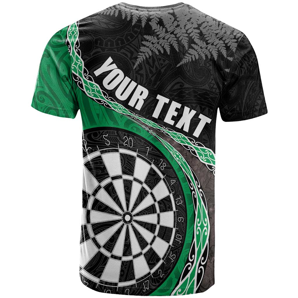 Personalised New Zealand Darts T Shirt Koru Tribal Tattoo and Silver Fern Maori Pattern Green Color LT03 - Polynesian Pride
