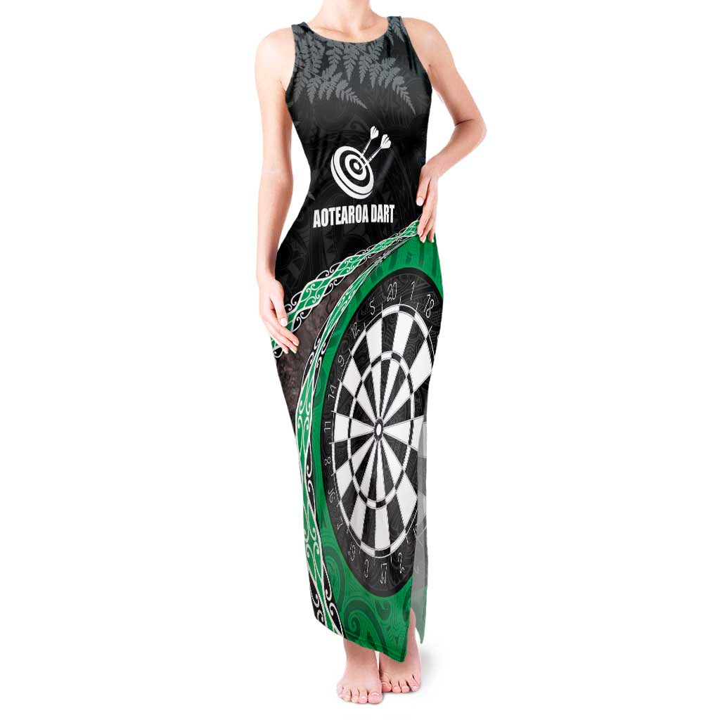 Personalised New Zealand Darts Tank Maxi Dress Koru Tribal Tattoo and Silver Fern Maori Pattern Green Color LT03 Women Green - Polynesian Pride