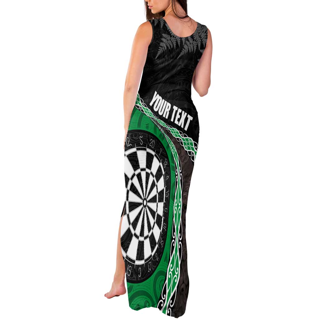 Personalised New Zealand Darts Tank Maxi Dress Koru Tribal Tattoo and Silver Fern Maori Pattern Green Color LT03 - Polynesian Pride