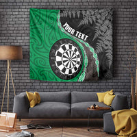 Personalised New Zealand Darts Tapestry Koru Tribal Tattoo and Silver Fern Maori Pattern Green Color LT03 - Polynesian Pride