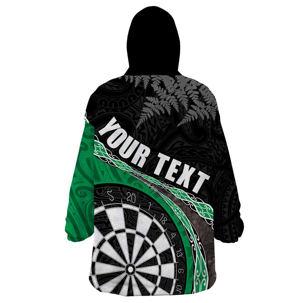 Personalised New Zealand Darts Wearable Blanket Hoodie Koru Tribal Tattoo and Silver Fern Maori Pattern Green Color LT03 - Polynesian Pride