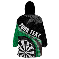 Personalised New Zealand Darts Wearable Blanket Hoodie Koru Tribal Tattoo and Silver Fern Maori Pattern Green Color LT03 - Polynesian Pride