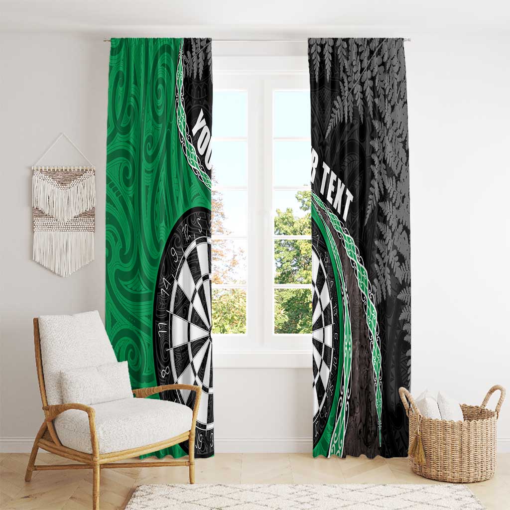 Personalised New Zealand Darts Window Curtain Koru Tribal Tattoo and Silver Fern Maori Pattern Green Color LT03 - Polynesian Pride