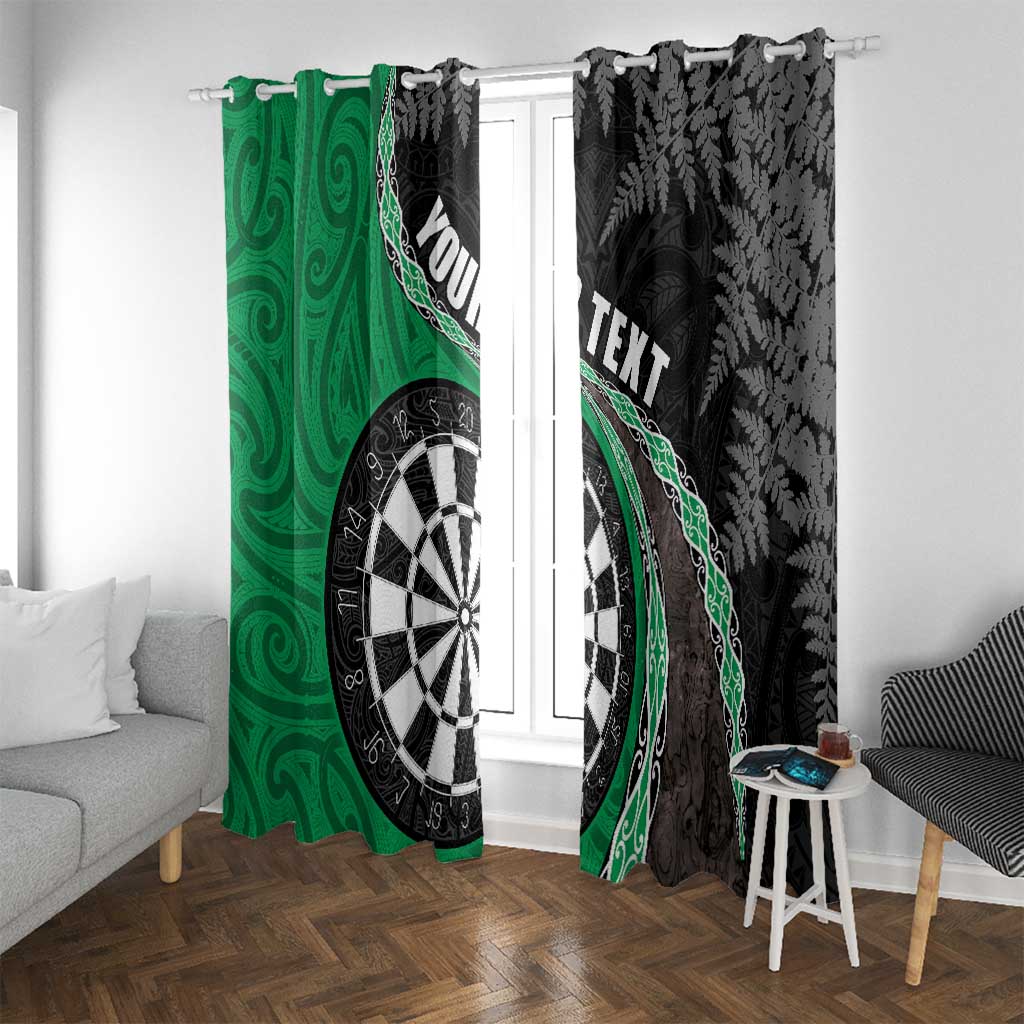 Personalised New Zealand Darts Window Curtain Koru Tribal Tattoo and Silver Fern Maori Pattern Green Color LT03 With Grommets Green - Polynesian Pride