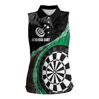 Personalised New Zealand Darts Women Sleeveless Polo Shirt - Koru Tribal Tattoo and Silver Fern Maori Pattern Green LT03 Female Green - Polynesian Pride