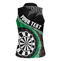 Personalised New Zealand Darts Women Sleeveless Polo Shirt - Koru Tribal Tattoo and Silver Fern Maori Pattern Green LT03 - Polynesian Pride