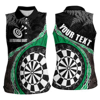 Personalised New Zealand Darts Women Sleeveless Polo Shirt - Koru Tribal Tattoo and Silver Fern Maori Pattern Green LT03 - Polynesian Pride