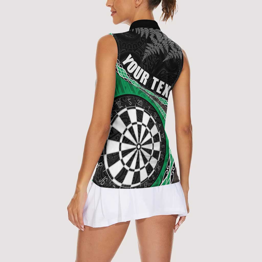 Personalised New Zealand Darts Women Sleeveless Polo Shirt - Koru Tribal Tattoo and Silver Fern Maori Pattern Green LT03 - Polynesian Pride