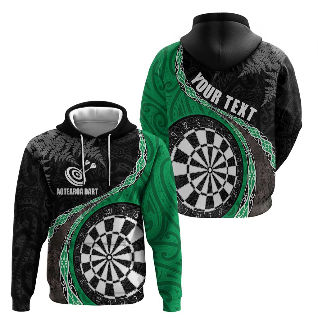 Personalised New Zealand Darts Zip Hoodie Koru Tribal Tattoo and Silver Fern Maori Pattern Green Color LT03 - Polynesian Pride