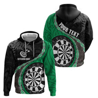 Personalised New Zealand Darts Zip Hoodie Koru Tribal Tattoo and Silver Fern Maori Pattern Green Color LT03 - Polynesian Pride
