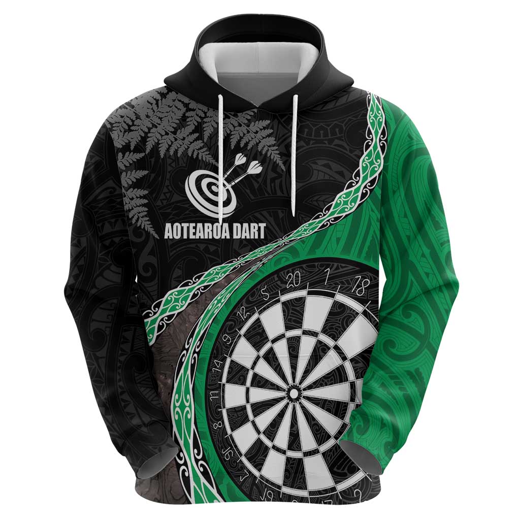 Personalised New Zealand Darts Zip Hoodie Koru Tribal Tattoo and Silver Fern Maori Pattern Green Color LT03 - Polynesian Pride