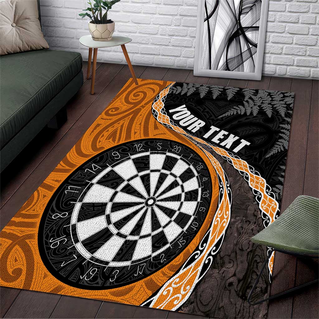 Personalised New Zealand Darts Area Rug Koru Tribal Tattoo and Silver Fern Maori Pattern Orange Color LT03 Orange - Polynesian Pride