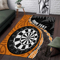 Personalised New Zealand Darts Area Rug Koru Tribal Tattoo and Silver Fern Maori Pattern Orange Color LT03 Orange - Polynesian Pride