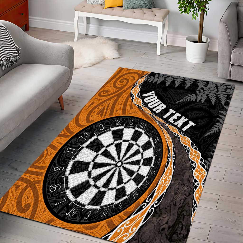 Personalised New Zealand Darts Area Rug Koru Tribal Tattoo and Silver Fern Maori Pattern Orange Color LT03 - Polynesian Pride