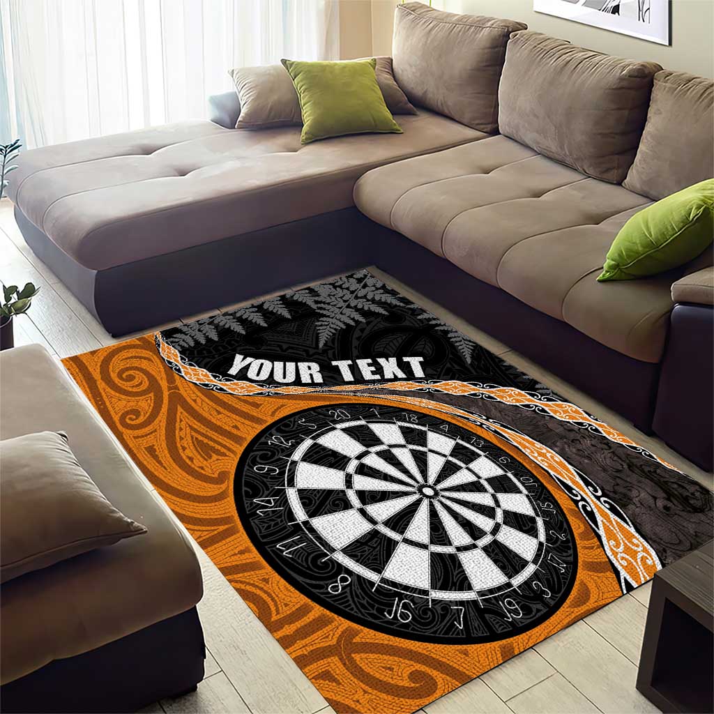 Personalised New Zealand Darts Area Rug Koru Tribal Tattoo and Silver Fern Maori Pattern Orange Color LT03 - Polynesian Pride