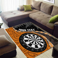 Personalised New Zealand Darts Area Rug Koru Tribal Tattoo and Silver Fern Maori Pattern Orange Color LT03 - Polynesian Pride