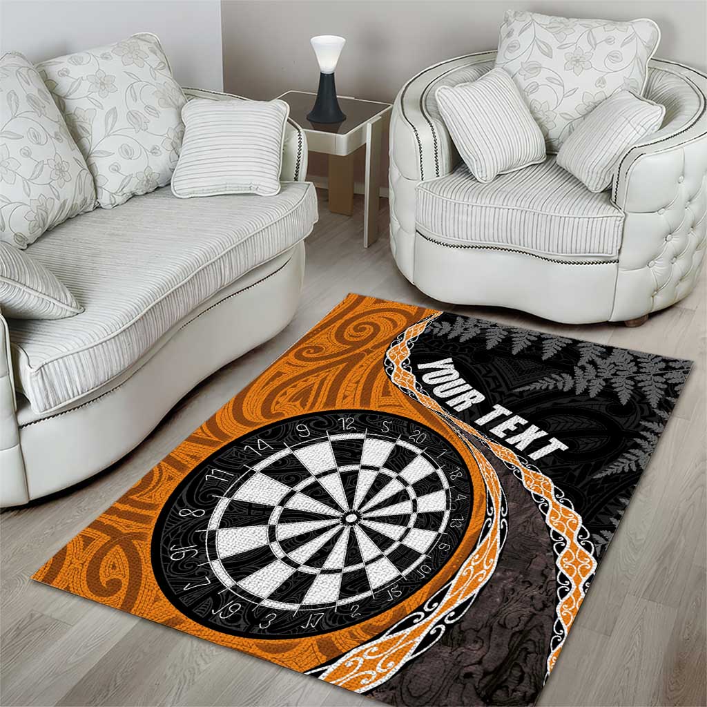 Personalised New Zealand Darts Area Rug Koru Tribal Tattoo and Silver Fern Maori Pattern Orange Color LT03 - Polynesian Pride