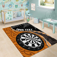 Personalised New Zealand Darts Area Rug Koru Tribal Tattoo and Silver Fern Maori Pattern Orange Color LT03 - Polynesian Pride
