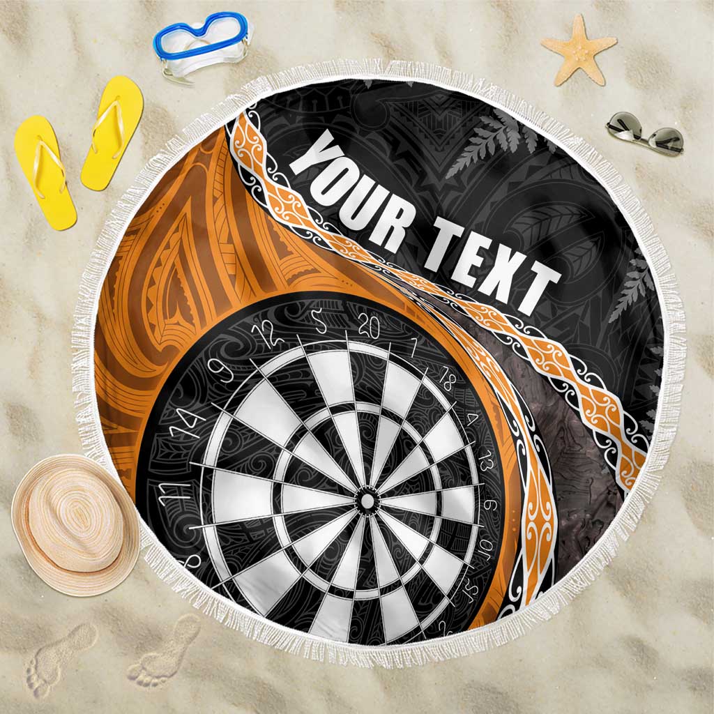 Personalised New Zealand Darts Beach Blanket Koru Tribal Tattoo and Silver Fern Maori Pattern Orange Color LT03 One Size 150cm Orange - Polynesian Pride