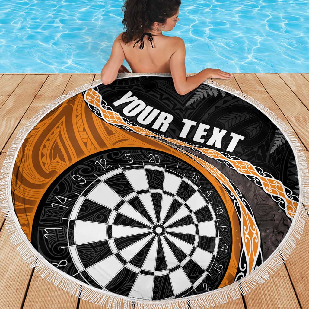 Personalised New Zealand Darts Beach Blanket Koru Tribal Tattoo and Silver Fern Maori Pattern Orange Color LT03 - Polynesian Pride